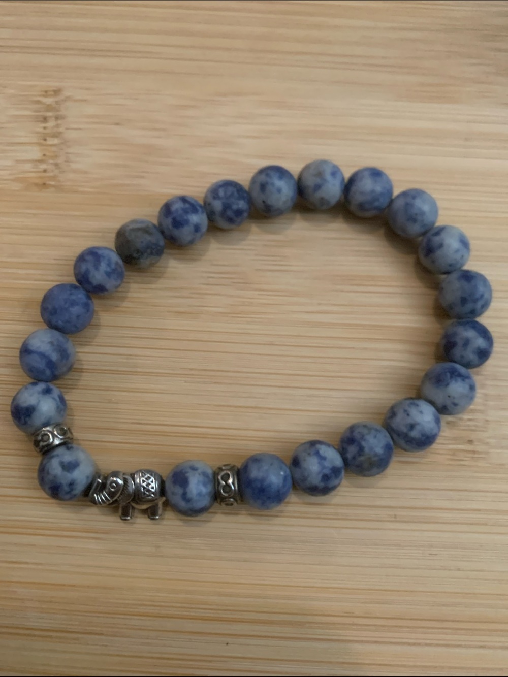 Blue Sodalite Stone Stretch Bracelet with Silver Elephant unisex